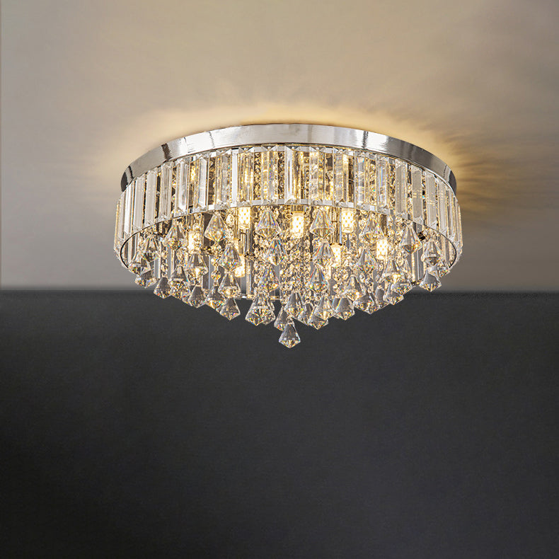 Modern Luxury Round Iron Crystal Beads 6/9-Light Flush Mount Ceiling Light For Living Room Lumendat