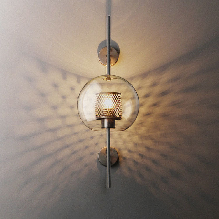 Contemporary Industrial Iron Finish Frame Spherical Glass Shade 1-Light Wall Sconce Lamp For Bedroom Lumendat