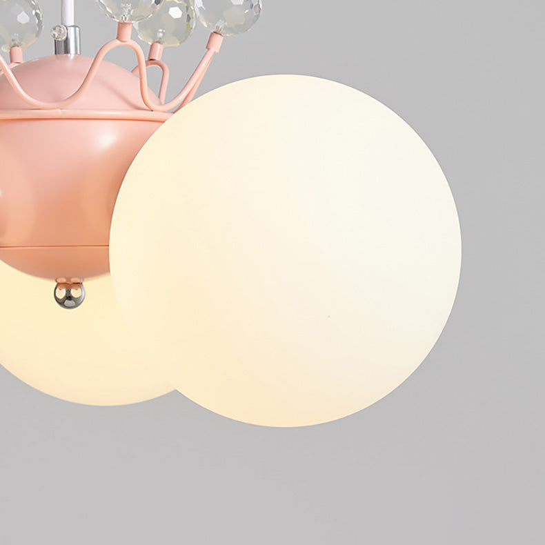 Lumendat Contemporary Creative Cream Hardware Crystal Decor PE Round Shade 3-Light Kids Chandelier For Living Room Lumendat