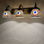 Tiffany Mediterranean Horn Stained Glass 3-Light Bathroom Vanity Mirror Front Wall Sconce Lamp Lumendat