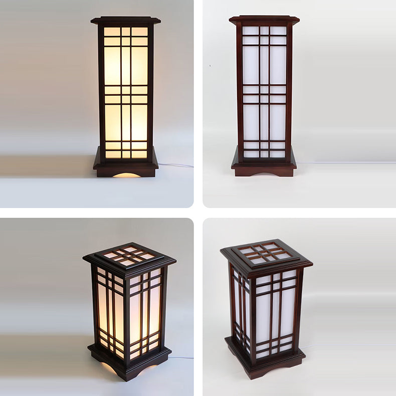 Traditional Chinese Rectangular Parchment Wood 1-Light Standing Floor Lamp For Entertainment Rooms Lumendat