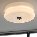 French Minimalist Cream Glass Round LED Flush Mount Ceiling Light BulbSquare