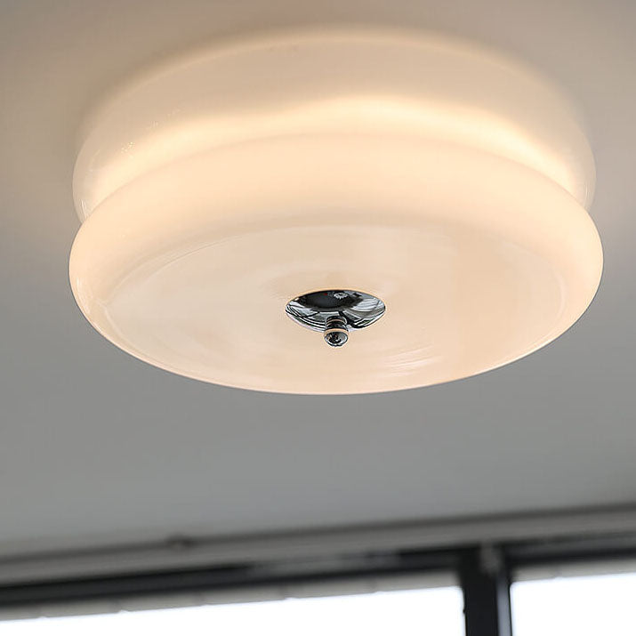 French Minimalist Cream Glass Round LED Flush Mount Ceiling Light BulbSquare