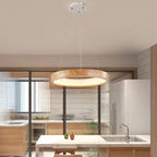 Japanese Minimalist Log Circle Island Light LED Chandelier – Dimmable Lumendat