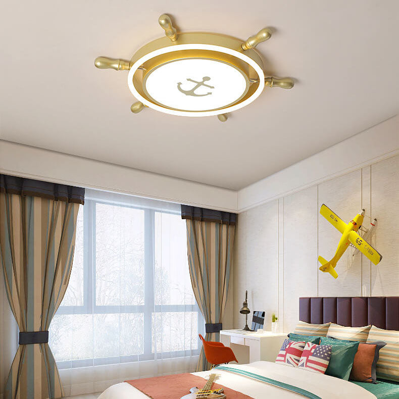 Lumendat Modern Children's Pirate Ship Rudder Iron Acrylic LED Flush Mount Ceiling Light Lumendat