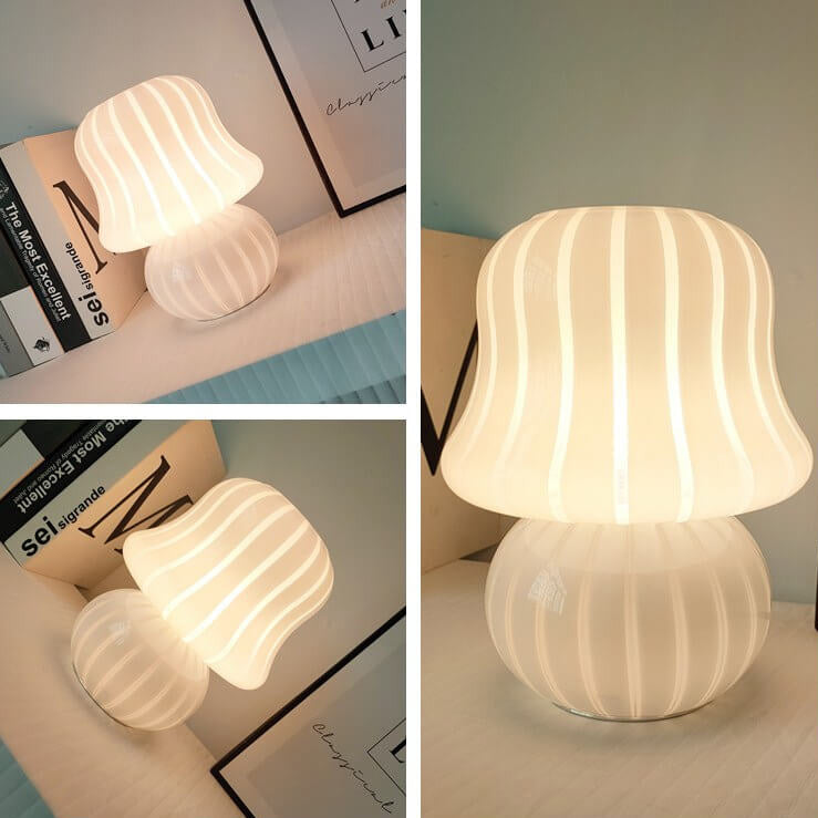 French Cream Handmade Glass Mushroom 1-Light Table Lamp Lumendat