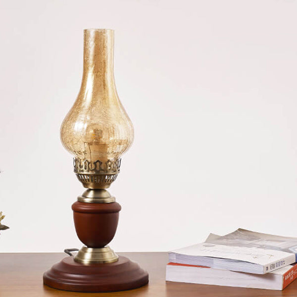 Vintage All Brass Wooden Glass Kerosene Lamp Design 1- Light Table Lamp Lumendat