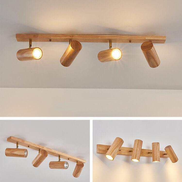 Japanese Minimalist Solid Wood Spotlight Track 1/3/4 Light Flush Mount Ceiling Light Lumendat