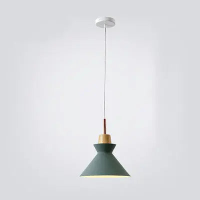 Contemporary Nordic Oak Wood Iron Bell Cone Dome 1-light Pendant Light for Living Room Lumendat