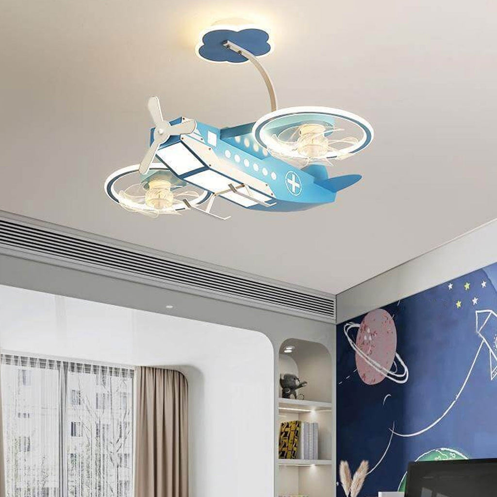 Lumendat Creative Cartoon Aircraft Kids Flush Mount Ceiling Fan Light Lumendat