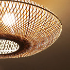 Japanese Bamboo Weaving Round Flying Saucer 3-light Semi-flush Mount Light BulbSquare
