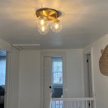 Industrial Glass Spherical / Long Barrel Design 3-light Semi-flush Mount Light