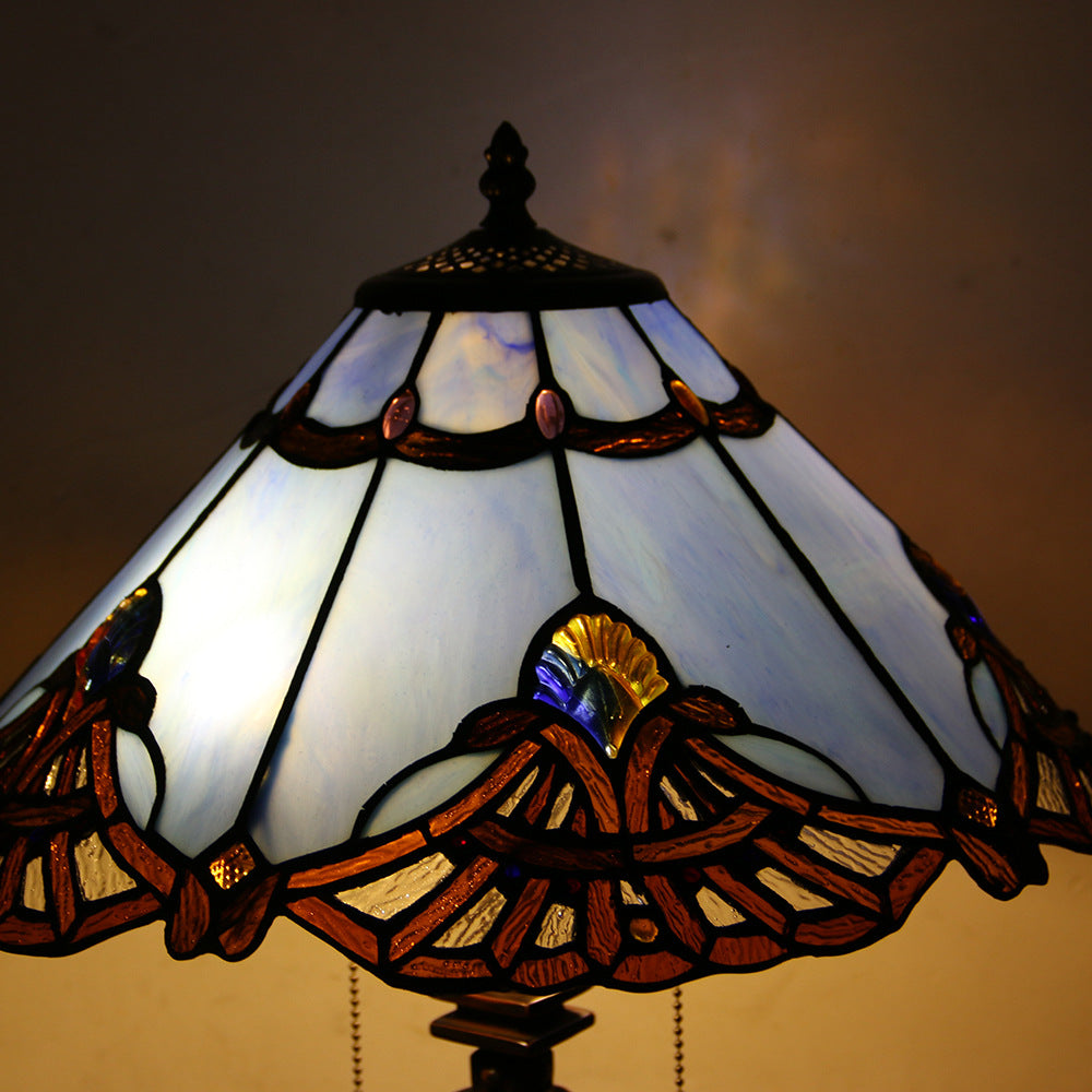 Tiffany Mediterranean Stained Glass Cone Pull Cord 2-Light Table Lamp Lumendat