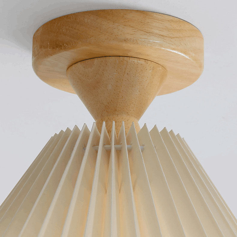 Japanese Simple Log Pleated Umbrella Cone 1-light Semi-flush Mount Ceiling Light