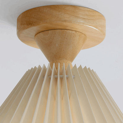 Japanese Simple Log Pleated Umbrella Cone 1-light Semi-flush Mount Ceiling Light