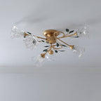 Traditional European Floral Iron Glass 6/8/10 Light Semi-flush Mount Ceiling Light for Bedroom