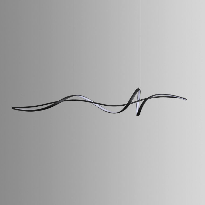 Modern Minimalist Wave Strip Line Iron Aluminium Silica LED Chandeliers Island Light for Dining Room