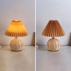 Contemporary Nordic Rattan Fabric Pleated Conic Ball LED Table Lamp For Bedroom Lumendat
