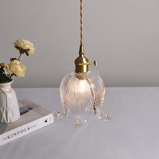 Vintage Nordic Brass Glass Bell Flower 1-light Pendant Light