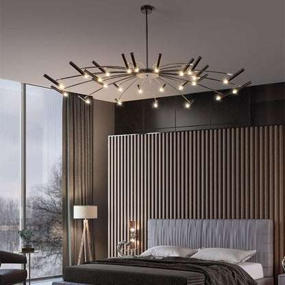 Contemporary Scandinavian Round Radioactive Iron Aluminum 12/24 Light Chandelier for Living Room
