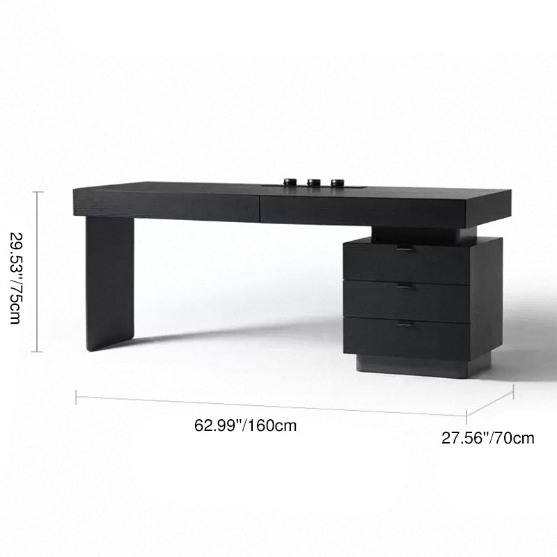 Modern Minimalist Oak Wood Rectangular Desk With Wireless Charging & 5 Drawers For Bedroom & Home Office Lumendat