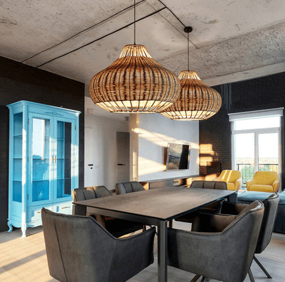 Modern Rattan 1-light Pear Shaped Pendant Light