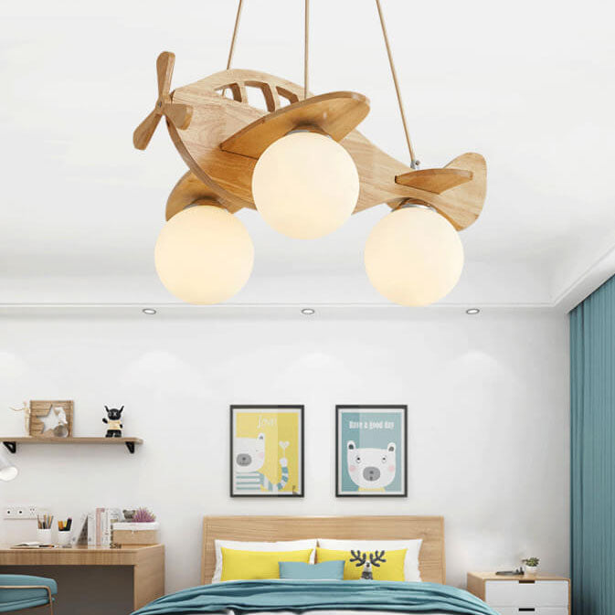 Lumendat Cartoon Aircraft Wooden 3-Light LED Chandeliers Lumendat
