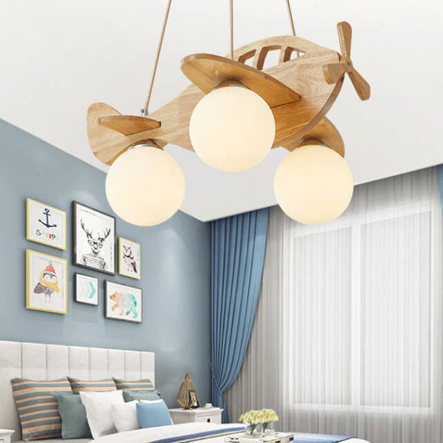 Lumendat Cartoon Aircraft Wooden 3-Light LED Chandeliers Lumendat