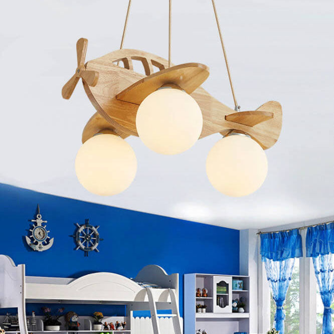 Lumendat Cartoon Aircraft Wooden 3-Light LED Chandeliers Lumendat