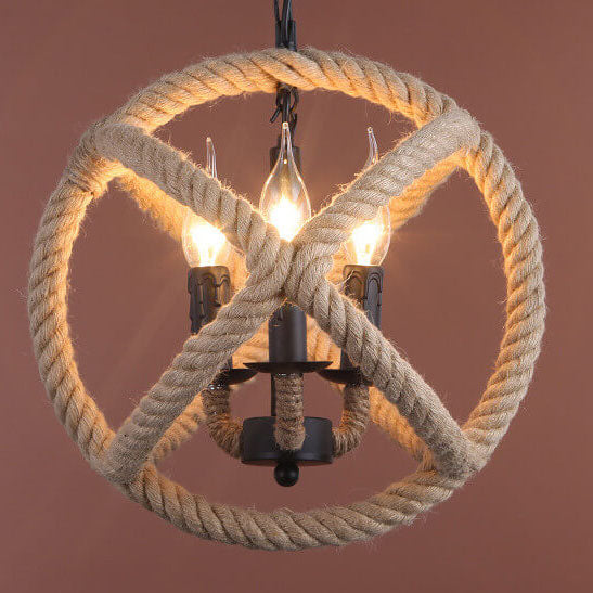 Industrial Hemp Rope Ball 3-light Candles Chandeliers