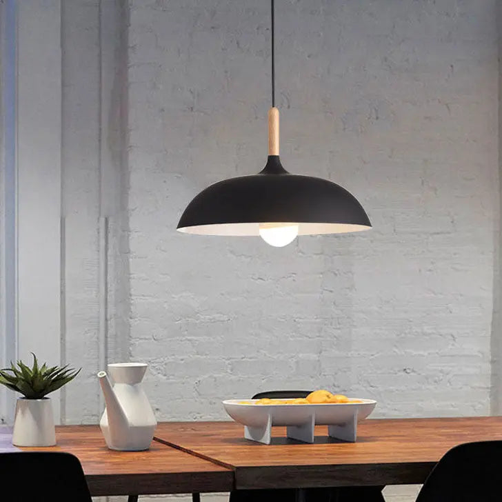 Modern Metal Wooden Top 1-light Dome Pendant Light Lumendat