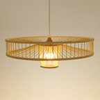 Modern Bamboo Weaving 1-Light Drum Saucer Pendant Light