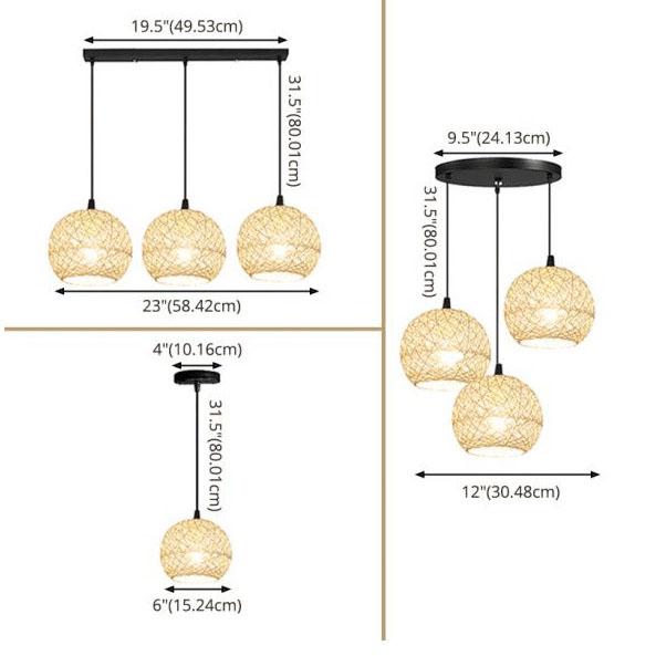 Rattan Weaving Beige Globe 1/3 Light Pendant Light BulbSquare
