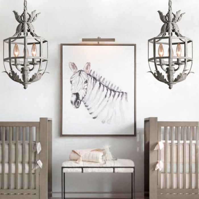 Vintage Wrought Iron Lantern Cage 3-light Chandelier BulbSquare