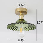 Japanese Vintage Glass Brass Lotus 1-Light Semi-Flush Mount Ceiling Light Lumendat