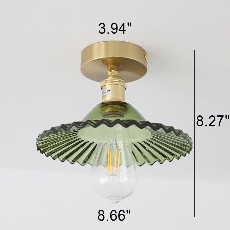Japanese Vintage Glass Brass Lotus 1-Light Semi-Flush Mount Ceiling Light Lumendat