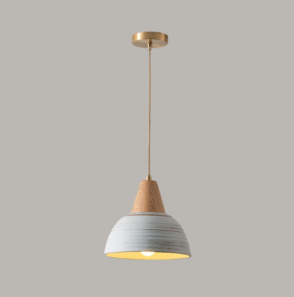 Nordic Japanese Walnut Ceramic Dome 1-Light Pendant Light