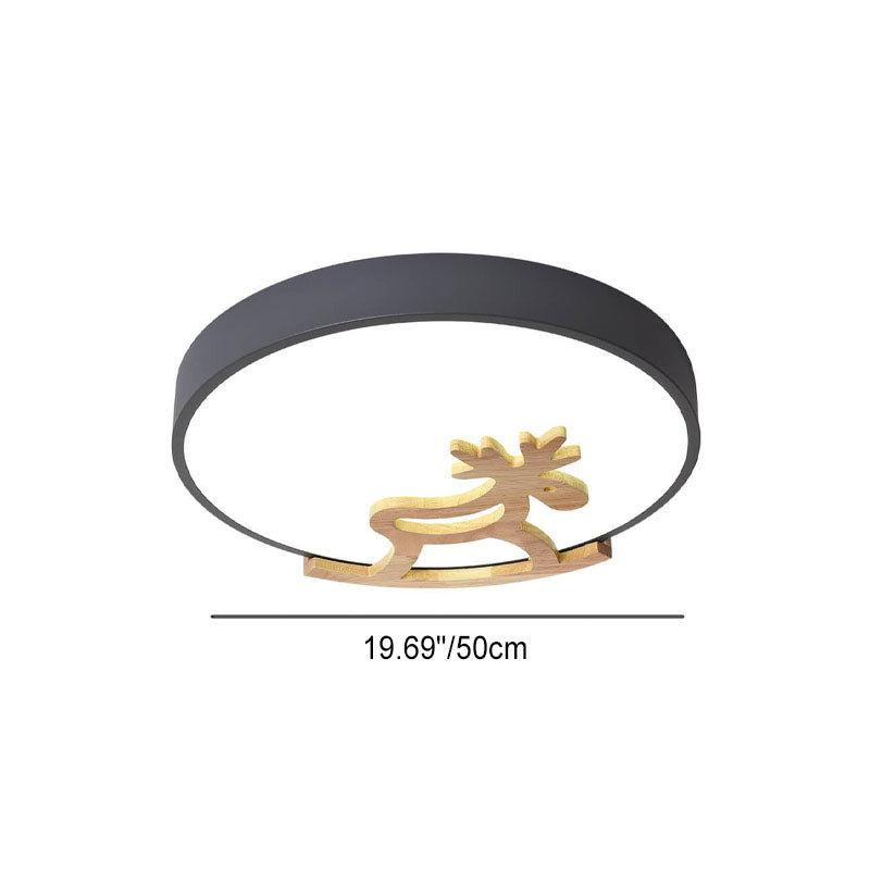 Lumendat Macaron Creative Wooden Horse Shape Round LED Kids Flush Mount Ceiling Light Lumendat