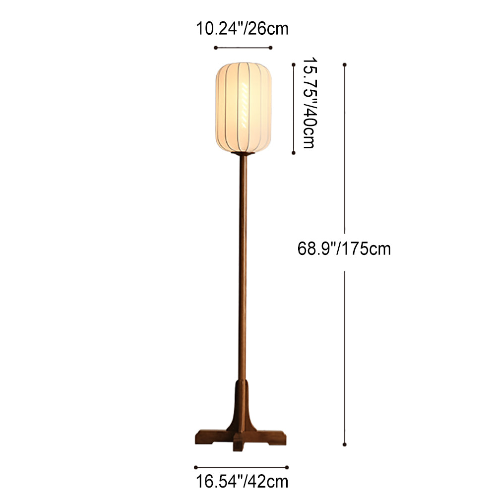 Japanese Zen Rosewood Base Silk Lantern Shade 1-Light Standing Floor Lamp Lumendat