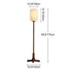 Japanese Zen Rosewood Base Silk Lantern Shade 1-Light Standing Floor Lamp Lumendat