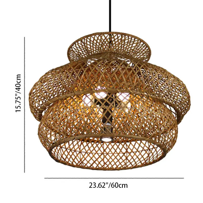 Retro Rattan 3-layer Woven Chandelier – 4 or 6 Light, Handcrafted Lumendat