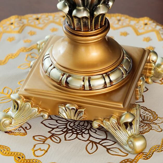 Traditional European Vintage Fabric Beaded Curtain Resin Base Palace 1-Light Table Lamp For Study Lumendat