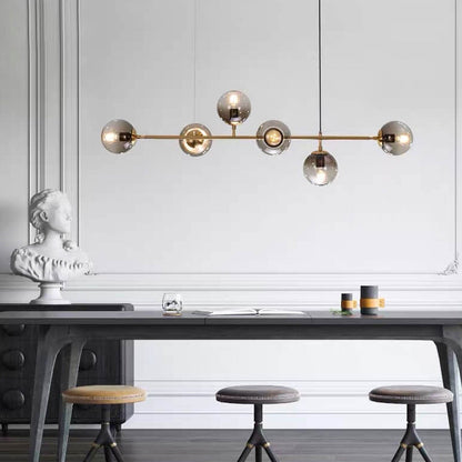 Modern Minimalist Long Glass Round Globe Island Light 6-light Chandelier