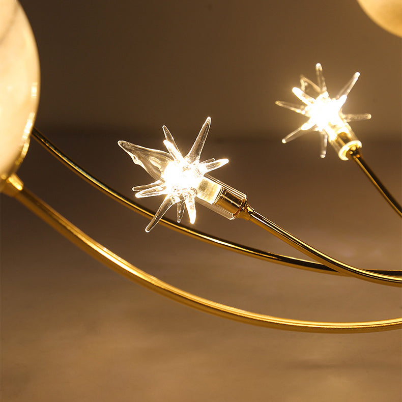 Contemporary Creative Starry Sky Moon Iron Glass 13-light Semi-flush Mount Ceiling Light for Bedroom