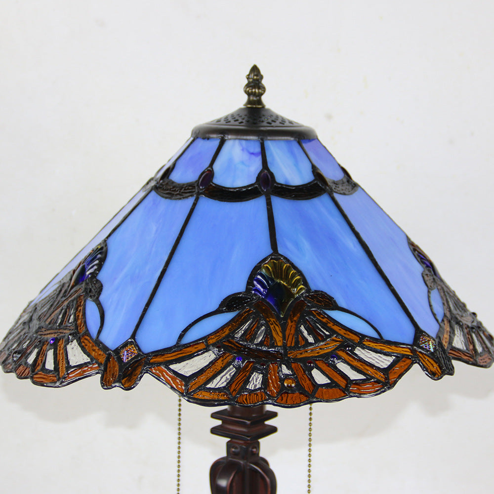 Tiffany Mediterranean Stained Glass Cone Pull Cord 2-Light Table Lamp Lumendat