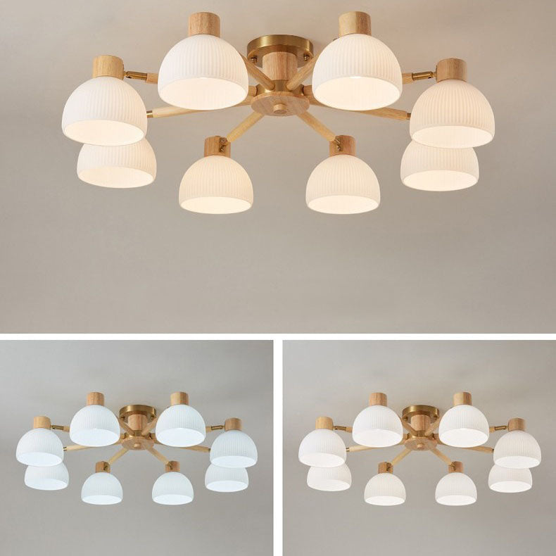 Traditional Japanese Wabi-sabi Rubberwood Hardware Glass 3/6/8-Light Flush Mount Lighting For Living Room Lumendat