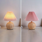 Contemporary Nordic Rattan Fabric Pleated Conic Ball LED Table Lamp For Bedroom Lumendat