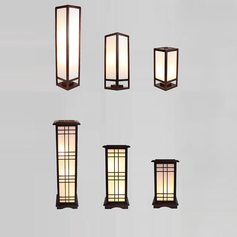 Traditional Chinese Rectangular Parchment Wood 1-Light Standing Floor Lamp For Entertainment Rooms Lumendat