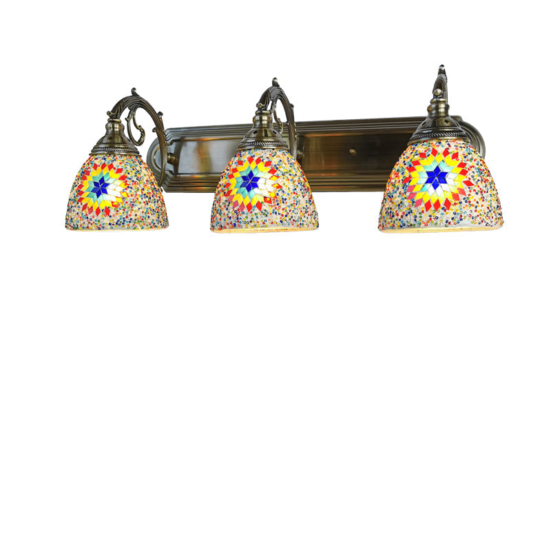 Tiffany Mediterranean Horn Stained Glass 3-Light Bathroom Vanity Mirror Front Wall Sconce Lamp Lumendat