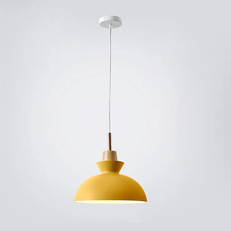 Contemporary Nordic Oak Wood Iron Bell Cone Dome 1-light Pendant Light for Living Room Lumendat
